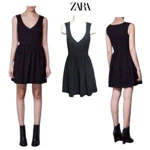 Zara Trafaluc Lace Jacquard Fit and Flare Dress in Black Size S